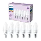 Mehrfachpackung 6x Philips Glühbirne LED E14 Kerze Matt 5W 470lm - 827 Extra Warmweiß